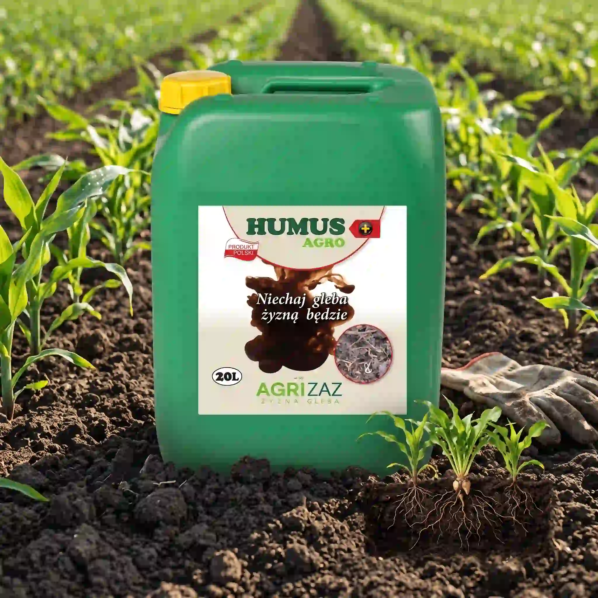 Zielony kanister 20L płynnego użyźniacza Humus Agro + marki Agrizaz